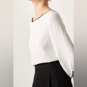 Mossimo Dutti White Black Trim Flowy Tie Sleeve Blouse Size Small